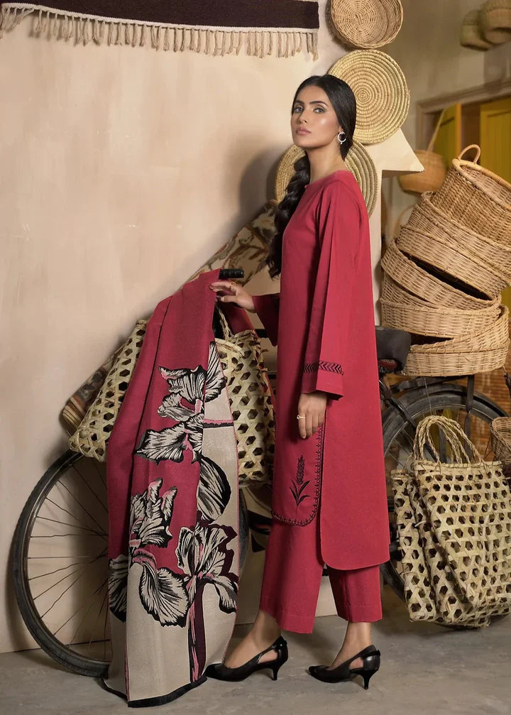Dhanak Winter Suit – Embroidered Shirt with Warm Karandi Shawl & Trouser