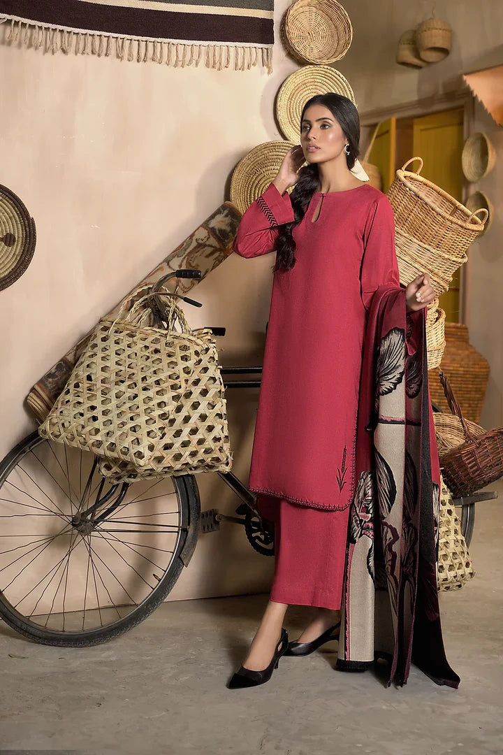 Dhanak Winter Suit – Embroidered Shirt with Warm Karandi Shawl & Trouser